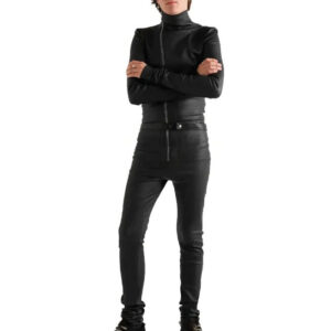 Men's Slim Fit Black Leather Jumpsuit