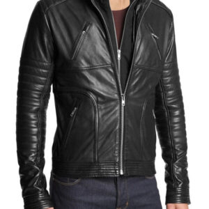Men's Slim Fit Black Leather Motorcycle Jacket
