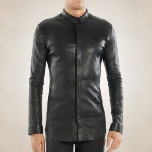 Men's Slim Fit Black Leather Shirt