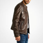 Men's Slim Fit Brown Leather Jacket - Image 2
