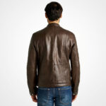 Men's Slim Fit Brown Leather Jacket - Image 3