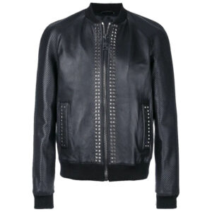 Men's Studded Bomber Designer Leather Jacket