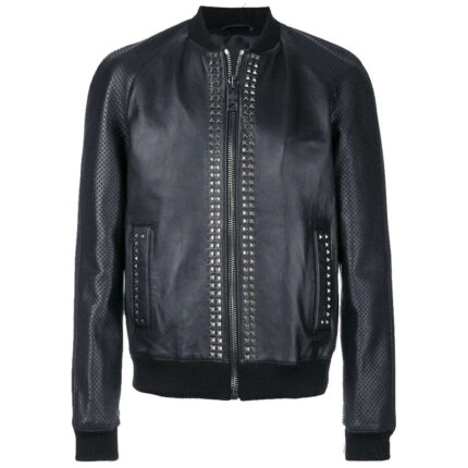 Men's Studded Bomber Designer Leather Jacket