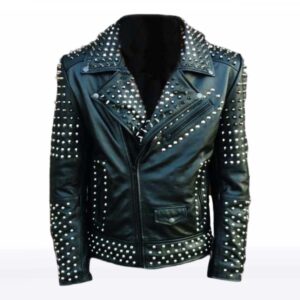 Men?s Black Studded Brando Biker Leather Jacket