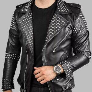 Men's Studded Leather Jacket - Motorcycle Genuine Cowhide Leather Jacket
