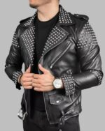 Men's Studded Leather Jacket - Motorcycle Genuine Cowhide Leather Jacket - Image 2