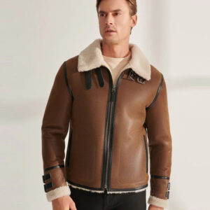 Men's B3 RAF Tan Brown Shearling Aviator Leather Jacket