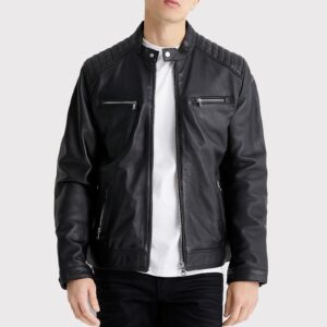 Men's Top Stitched Black Biker Jacket