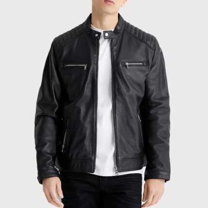 Men's Top Stitched Black Biker Jacket