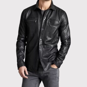 Trendsetting Men's Real Sheepskin Black Leather Shirt