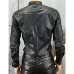 Men's Trendy Real Sheepskin Black Leather Shirt - Image 2
