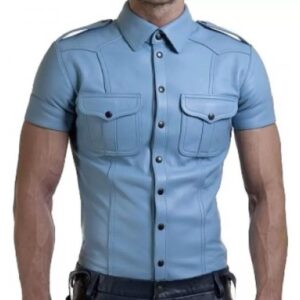 Men's Genuine Blue Leather Shirt - Very Hot