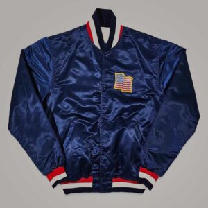 Men's Vintage 80s Navy Blue Satin Bomber Jacket