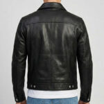Men's Vintage Black Sheepskin Leather Trucker Jacket - Image 2