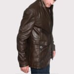 Vintage Brown Designer Leather Blazer for Men - Image 3