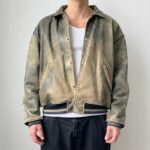 Men's Vintage Distressed Olive Green Leather Bomber Jacket - Image 3
