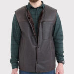 Men's Western Sheepskin Vest with Secret Zip Front Pocket - Image 3