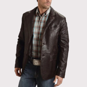 Western Smooth Brown Leather Blazer Jacket for Men