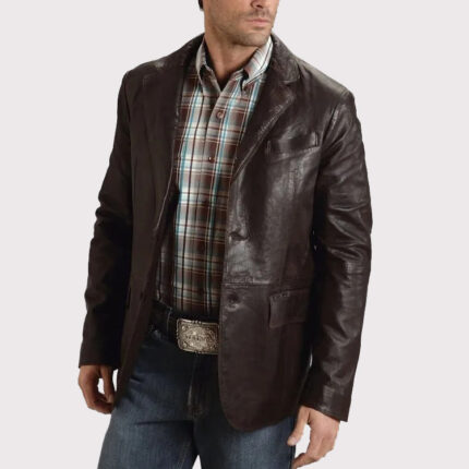 Western Smooth Brown Leather Blazer Jacket for Men