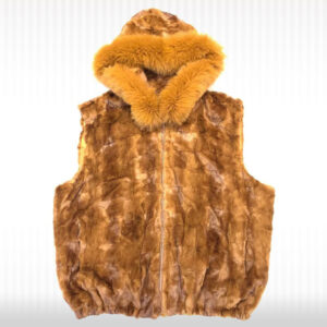 Men's Whisky Mink Diamond Cut Fox Fur Hooded Vest