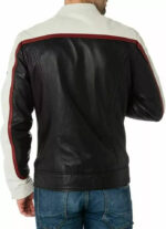 Men's White & Black Genuine Lambskin Motorcycle Biker Jacket - Image 3