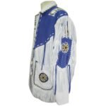 Men's White and Blue Suede Leather Cowboy Coat with Fringed and Beaded Jacket - Image 4