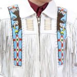 Men's White Suede Leather Jacket with Fringed Cowboy and Eagle Beaded Design - Image 2