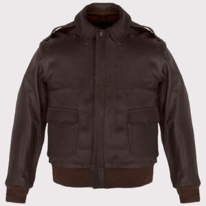 Men's Wing Collar Genuine Leather Bomber Jacket