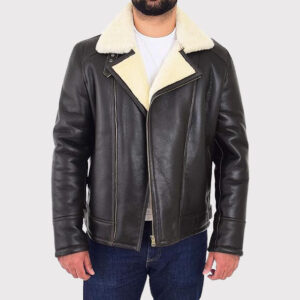 Men's X-Zip Fitted Shearling Aviator Bomber Coat - Sheepskin Flying Jacket