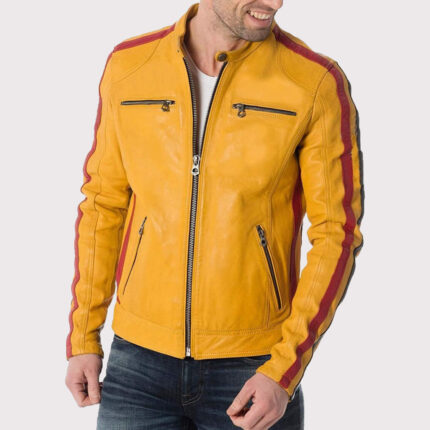 Men's Yellow Leather Motorcycle Jacket - Ride in Style!