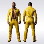Men’s Yellow Leather Shirt and Pants Two-Piece Streetwear Set - Image 3