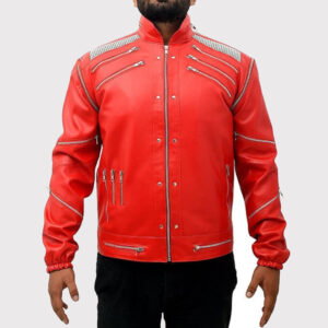 Michael Jackson 'MJ Beat It' Real Leather Biker Jacket for Men