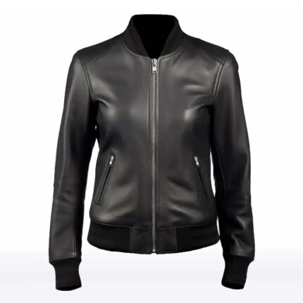 Mila Women’s Black Sheepskin Leather Bomber Jacket