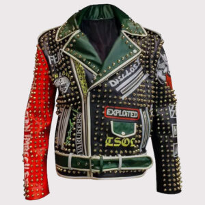 Handmade Gothic Patches Studded Leather Jacket for Men - Motorbike Hippie Fashion