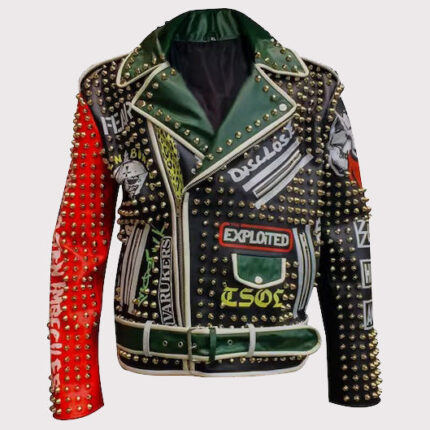 Handmade Gothic Patches Studded Leather Jacket for Men - Motorbike Hippie Fashion