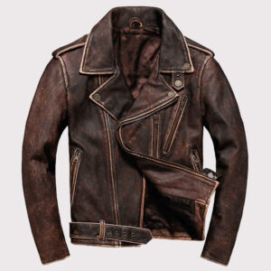 Vintage Distressed Brown Leather Motorcycle Jacket