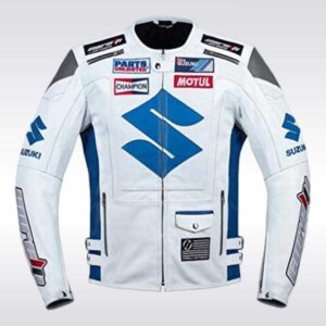 Motul White Suzuki Leather Racing Jacket for Motorcyclists