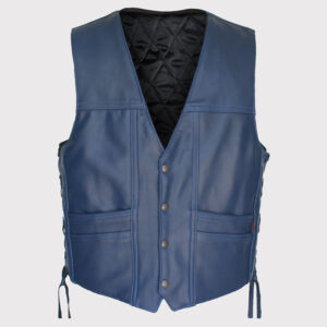 Navy Blue Leather Cruiser Vest - Classic Style, Modern Edge