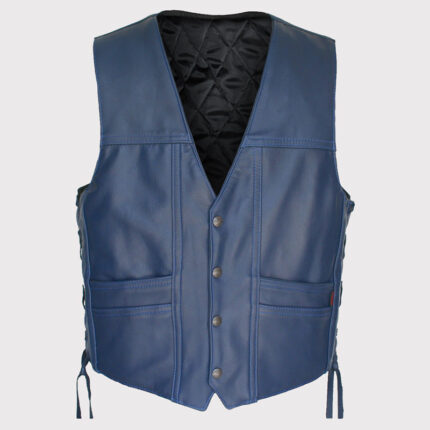Navy Blue Leather Cruiser Vest - Classic Style, Modern Edge