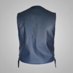 Navy Blue Men’s Leather Vest - V-Neck Style - Image 2