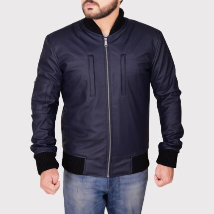 Navy Blue Varsity Leather Jacket