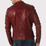Designer Red Lambskin Leather Biker Jacket for Men - Image 2