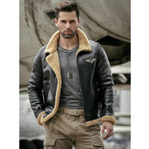 New Men's Black B3 Shearling Motorcycle Jacket - Sheepskin Fur Coat