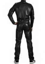 Men's Black Leather Jumpsuit with Straps - Image 3