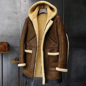 New Men's Hooded Shearling Sheepskin Coat - Long Fur Luxury