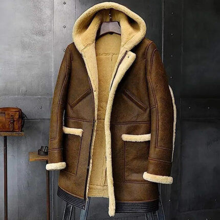 New Men's Hooded Shearling Sheepskin Coat - Long Fur Luxury