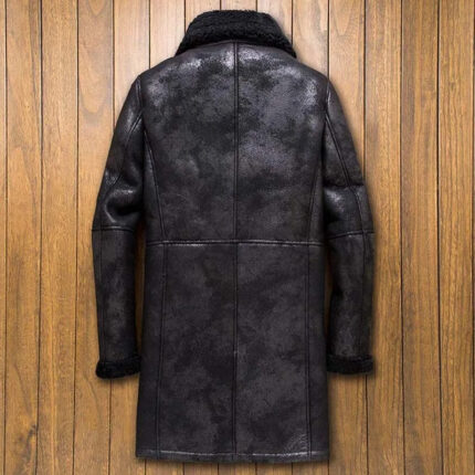 New Men's Long Black B3 Shearling Bomber Jacket Coat