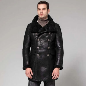 New Men's Long Black B3 Shearling Bomber Jacket Coat