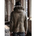 New Men's Hooded Sheepskin Shearling Coat with Raccoon Fur Collar - Image 4