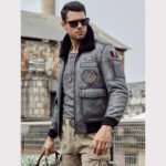 New Men's Short Grey Shearling Jacket Sheepskin Coat - Image 2